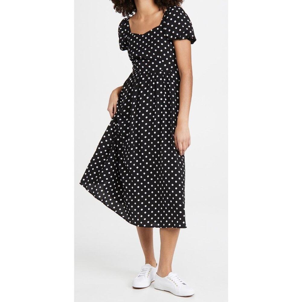 New O.P.T Nour Midi Dress Polka Dot Black/White Women's Size S